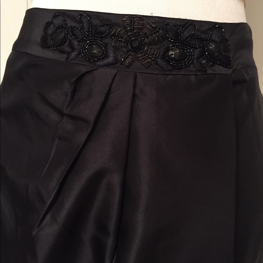 MEGAN PARK SKIRT PENCIL BLACK SILK BEADS WRAP LOOK SIZE 0 - Picture 2 of 10